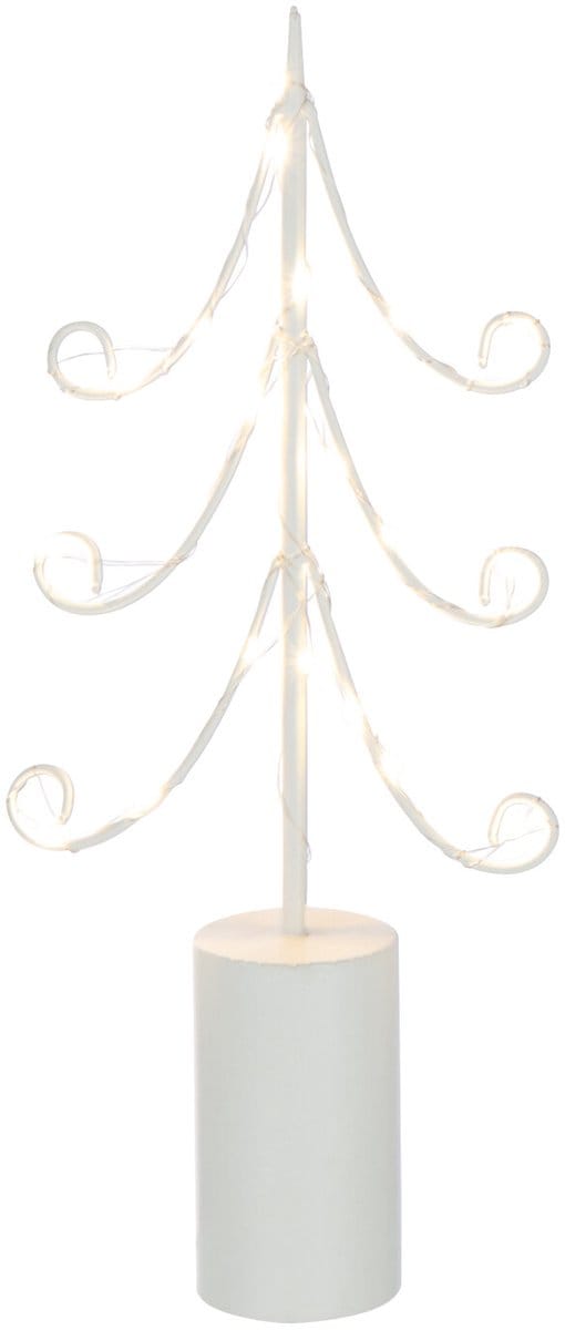 J-Line decoratie Boom - ijzer - wit - small - LED lichtjes