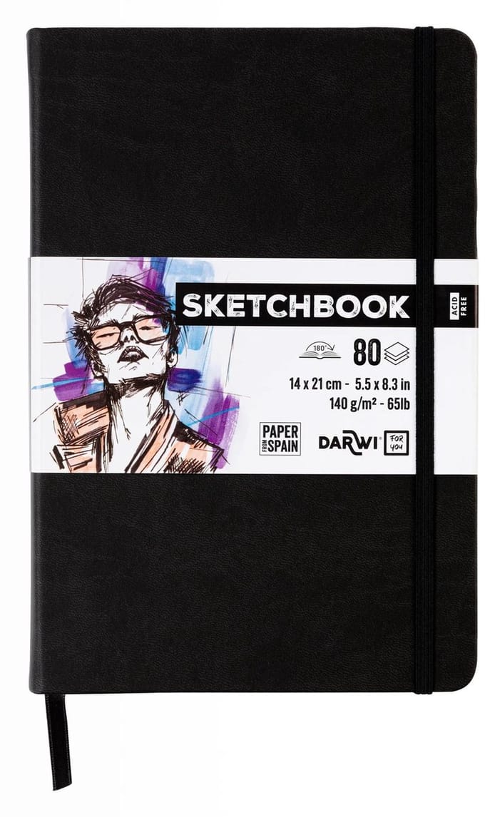 Darwi DFY - Schetsboek - A5 - 14 x 21 cm - 140 g - Zwart - 80 vellen