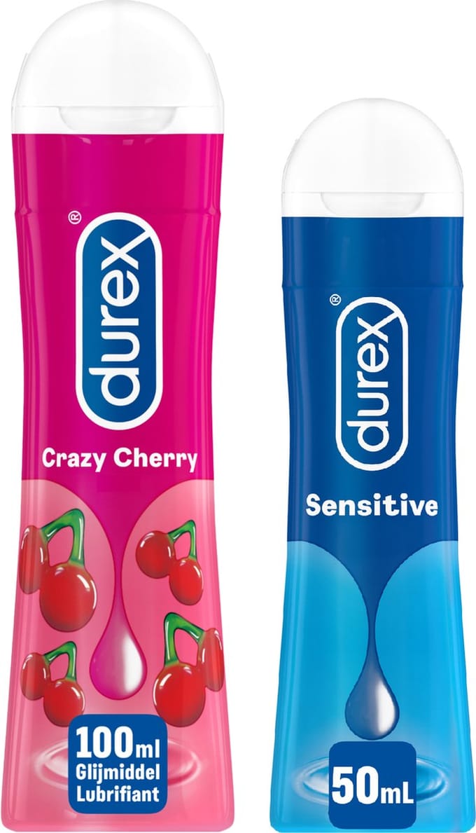 Durex - 2 Glijmiddelen - Waterbasis - Crazy Cherry 100ML - Play Sensitive Glijmiddel 50ML