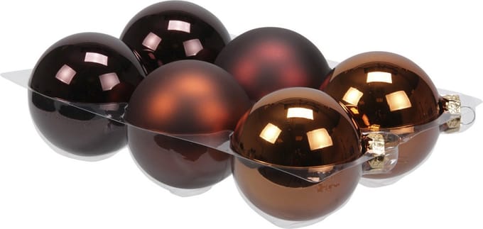 Othmar decorations Kerstballen - 6x st - mahonie bruin - 8 cm - glas - mat/glans - kerstversiering