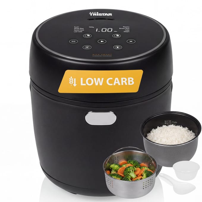 Tristar Rijstkoker - RK-6238 - Digitale rijstkoker - 0,6L - 8 programma's - Low Carb Functie
