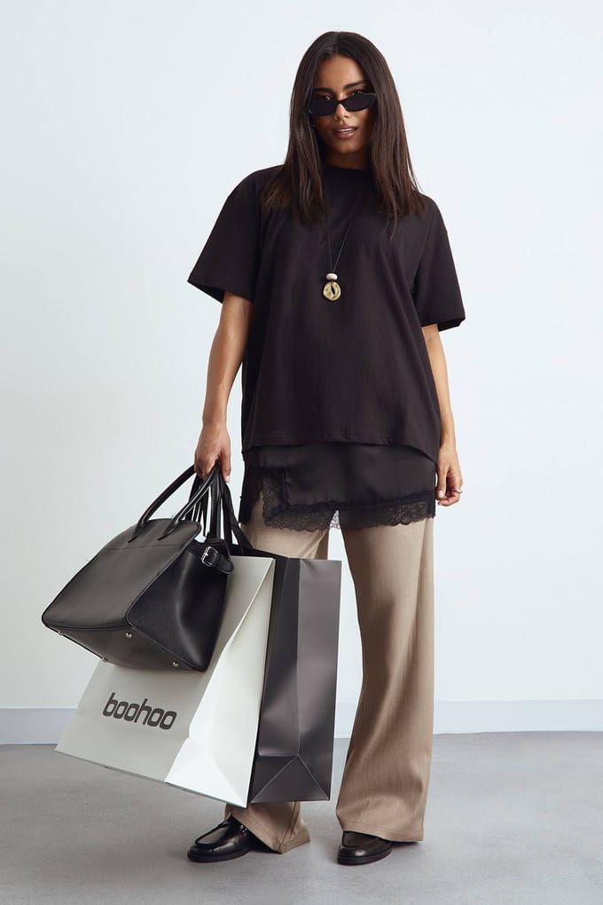 boohoo Dames Oversized T-shirt met korte mouwen | Zwart | Maat: 38
