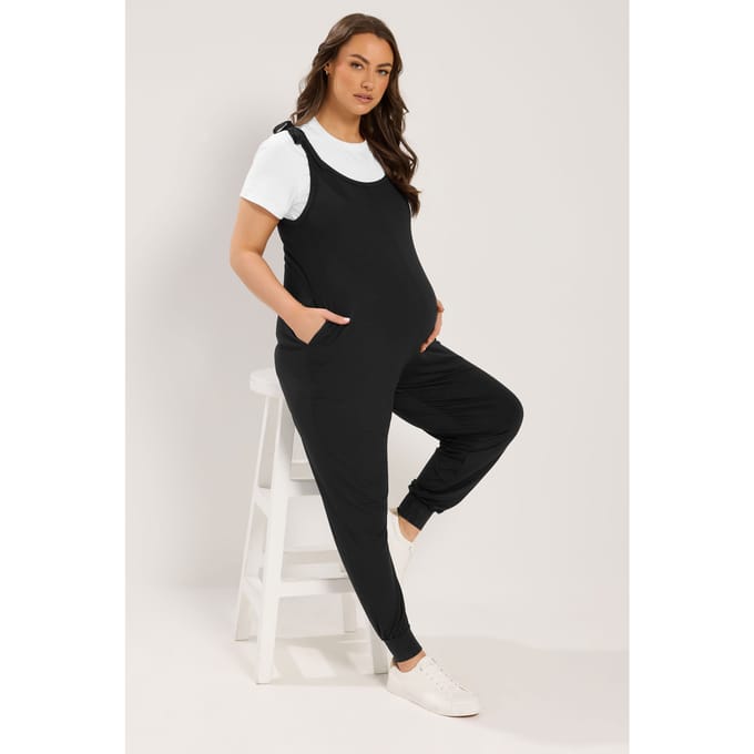Bump It Up Maternity Oversized Jumpsuit Met Strikbandjes In Zwart Size 40