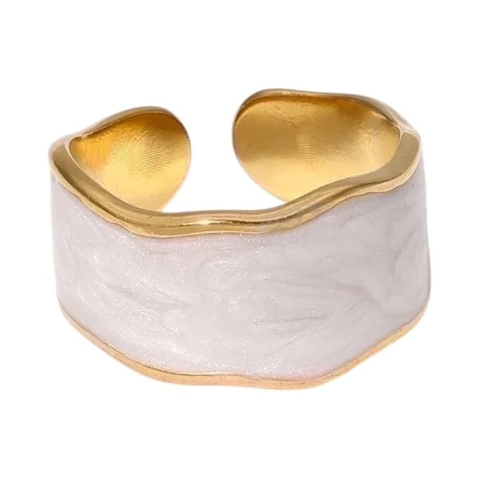 Rvs sieraden Damesring verstelbaar - dames ring witte parelmoer inlay