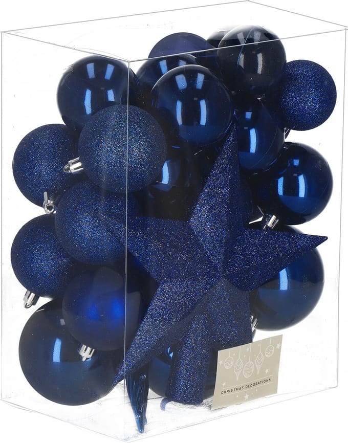 Kerstballen & Piek | 33 Stuks | 5/6/8 cm | Marineblauw