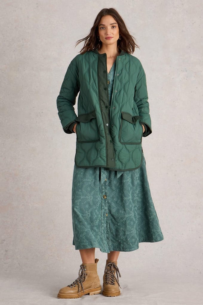 White Stuff Raya Quilted Coat Dark Green Taglia: 6 | Giacche Outlet | Donna | Verde