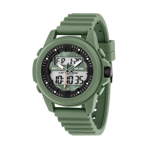 Sector Ex-48 Siliconen Band Groene Wijzerplaat Kwarts R3251302004 Herenhorloge groen