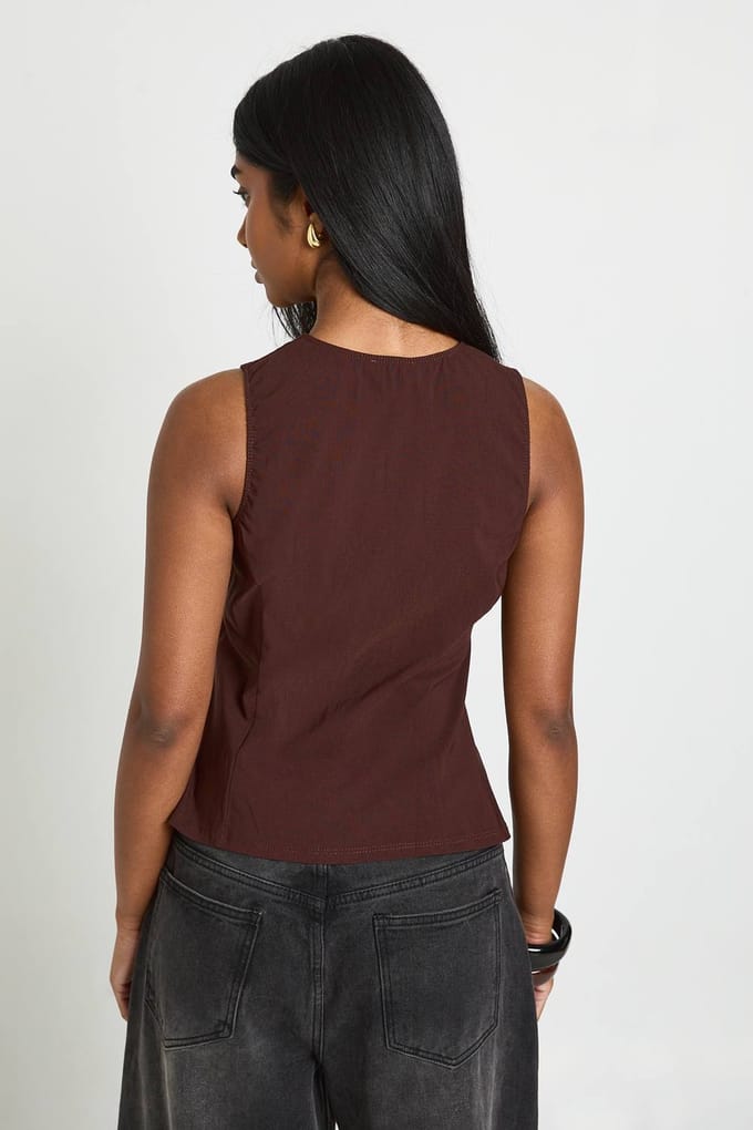 boohoo Dames Bengaline Gilet Met Haaksluiting | Chocoladebruin | Maat: 40