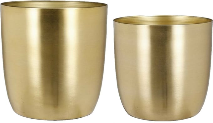 Mica - Plantenpot/bloempot set - 2x stuks - metaal - goud - D24/D28 cm