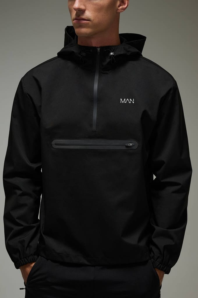 Man Active Regular Fit Half Zip Windbreaker Jacket | Black | Size Small