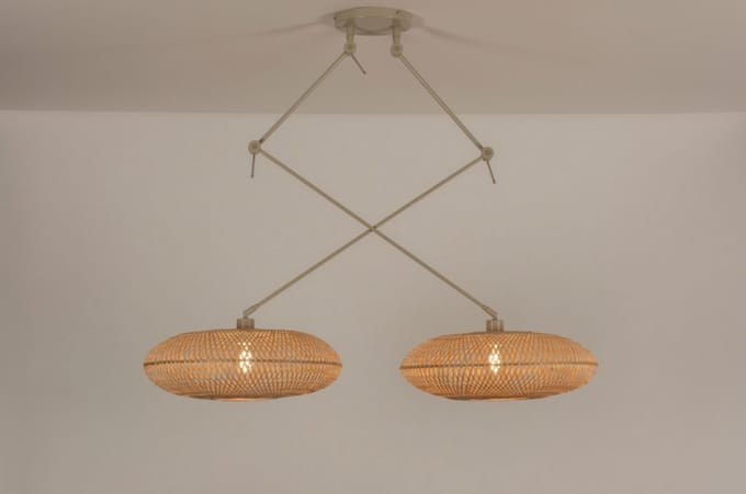 Lumidora Hanglamp 31241 - BAMBOO - 2 Lichts - E27 - Bruin - Beige - Naturel - Zand - Metaal