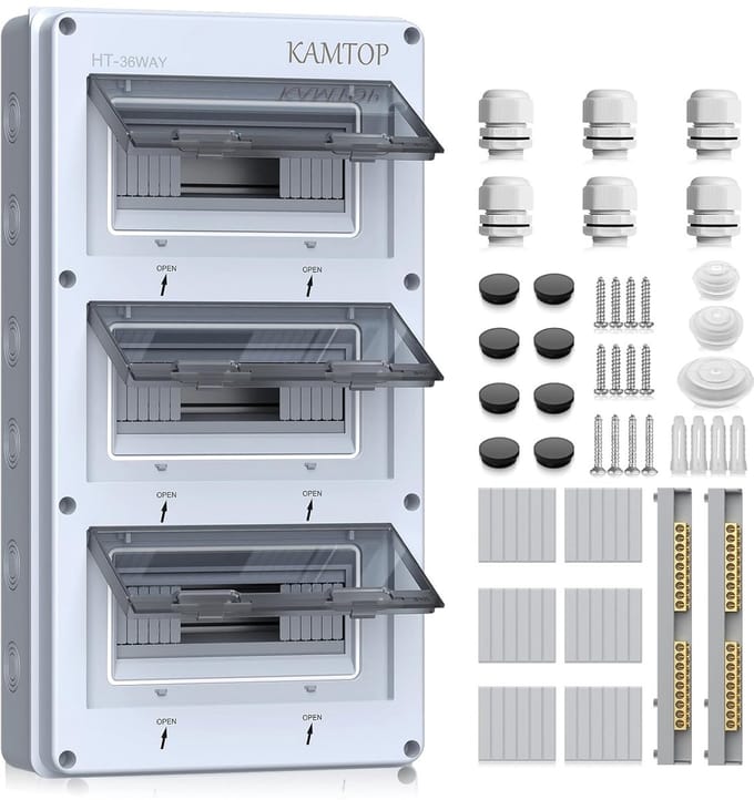 Opbouw Verdeelkast IP65 1 Rij 36 Modules met 9 Klemmen voor Buiten en Binnen