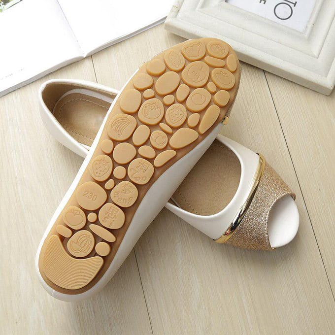Mode Dames Flats Peep Toe Flats Comfortabele PU Leer Roze Goud Witte Schoenen Vrouw 36 wit