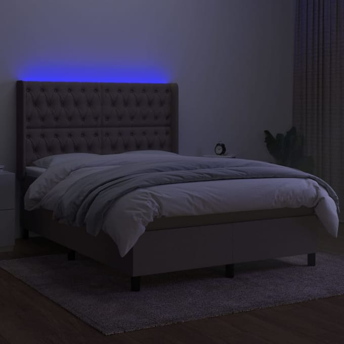 vidaXL - Boxspring - met - matras - en - LED - stof - taupe - 140x200 - cm