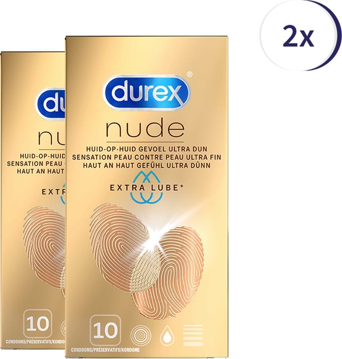 Durex Condooms Nude Extra Lube 10st - 2 Stuks - Voordeelverpakking