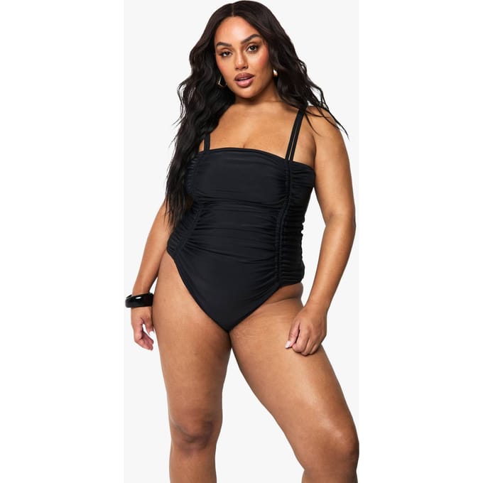 boohoo Dames Plus Buikcontrole Badpak met geraffelde zijkant | Zwart | Maat: 54