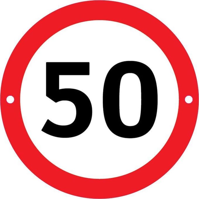 Verbodsbord 50 Kilometer - 30cmØ met 2 Boorgaten - op 3mm dik Aluminium