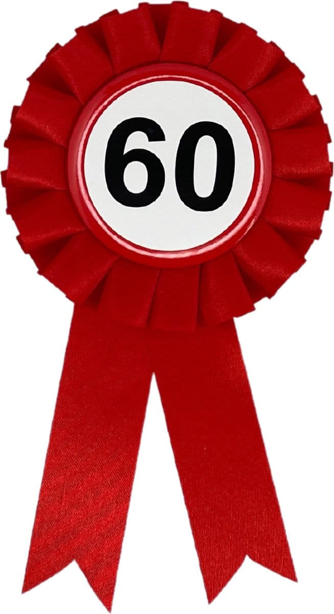 Rozet 60 Jaar – Verjaardag Versiering – Feest Accessoire – Rood Lint - 3BMT®