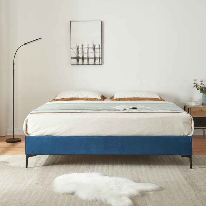 Tweepersoonsbed Lilla met bedbodem 140x200 cm blauw [en.casa]