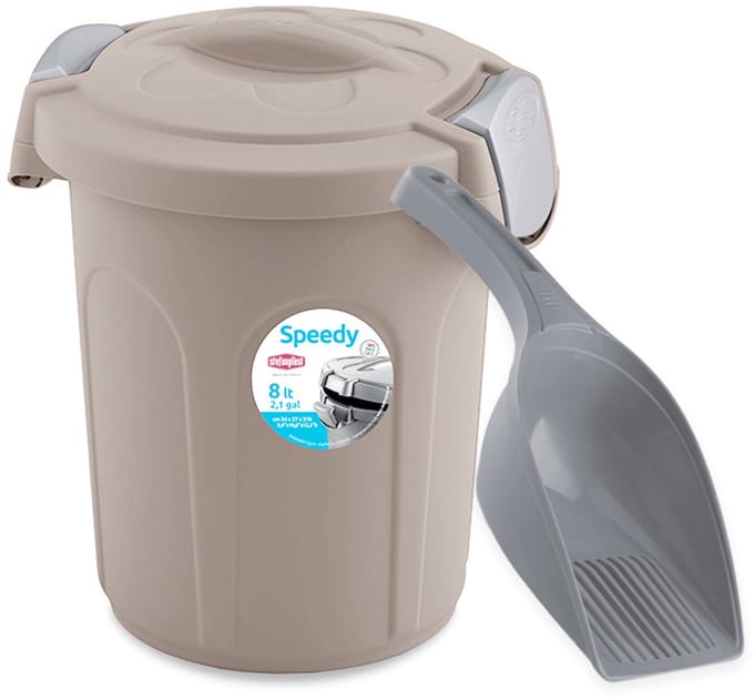 Ton met deksel 'Speedy' - 8 liter - Voerton - Bewaarton - Voercontainer - Inclusief schepje - Taupe