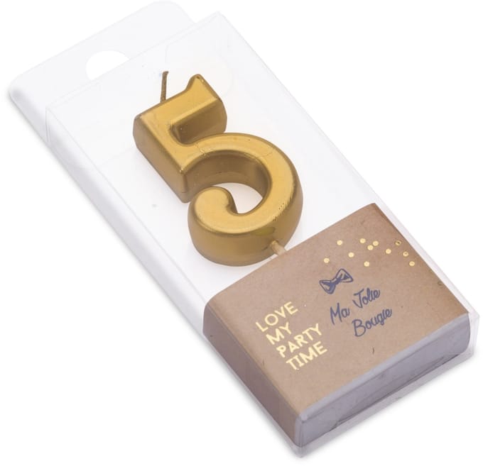 ARTYFETES - Verjaardagskaars cijfer 5 goud metallic 4,3 cm op prikker
