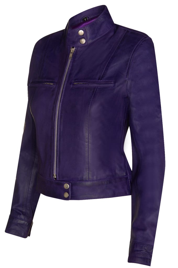 Dames effen leren motorbikerjack-Braga