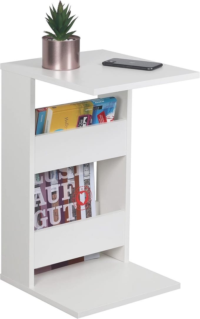 Bijzettafel C-vorm 35 x 60 x 40 cm - Compacte banktafel in wit