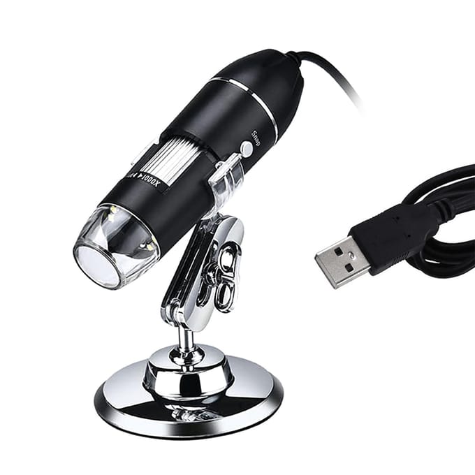 Microscope numérique USB, caméra à grossissement 1000X, 8 LED avec support, Compatible avec Android 1600X