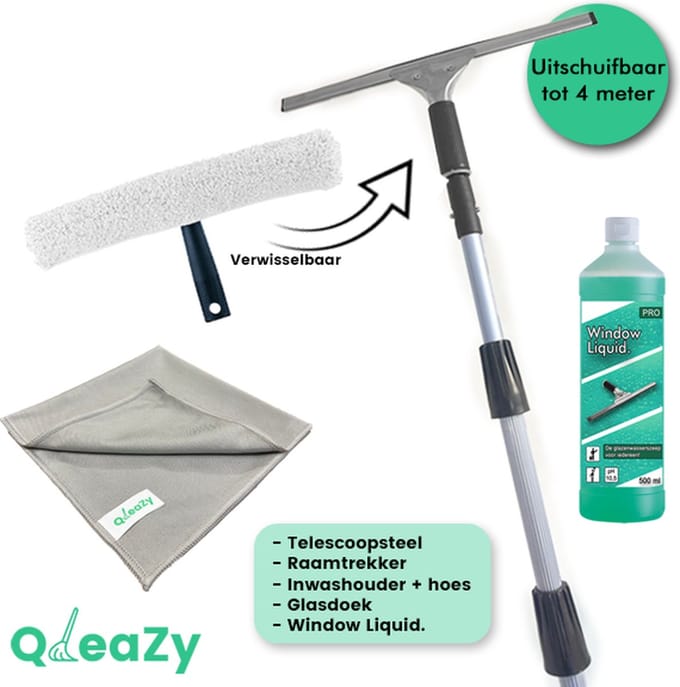 Raamwisser 35cm met telescoopsteel 4 meter uitschuifbaar ramenwassen professioneel | 35 cm SET