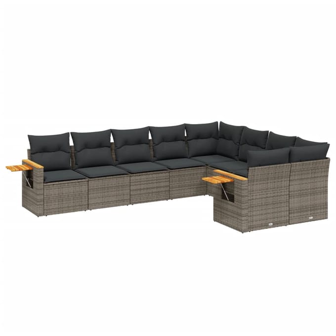 vidaXL - 9-delige - Loungeset - met - kussens - poly - rattan - grijs