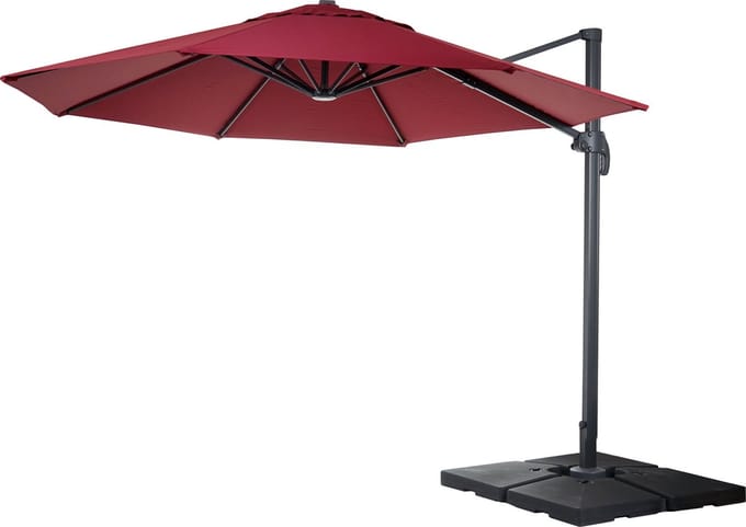 Zweefparasol MCW-A96, parasol, rond Ø 4m polyester/aluminium 27kg ~ bordeaux met voet
