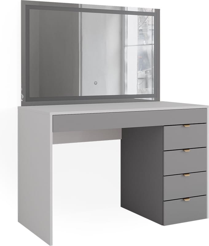 Vicco Elise Kaptafel met licht – 115 cm met LED-spiegel Wit/grijs/grijs