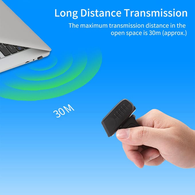 Barcodescanner 1D/2D/QR Barcode Draagbare Vinger Handheld Draagbaar Ring Codelezer Ondersteuning voor zwart