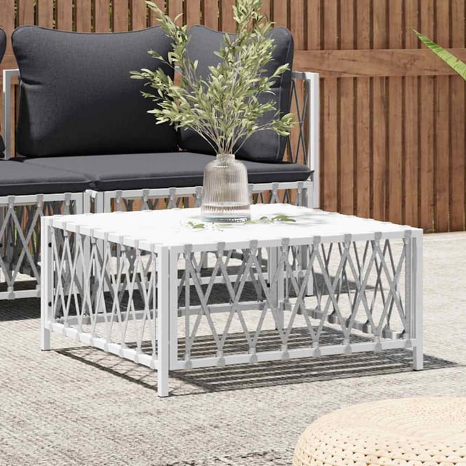 vidaXL - Tuintafel - 70x70x34 - cm - geweven - stof - wit