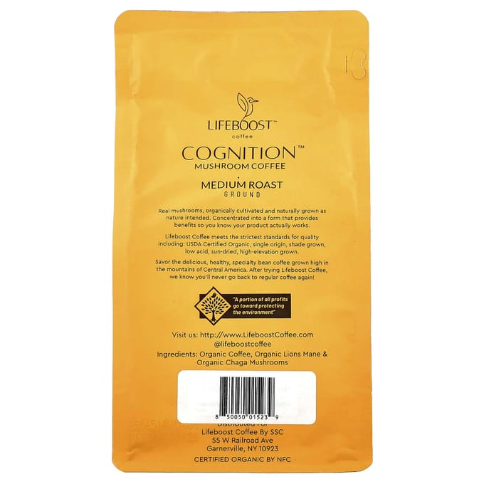 Cognition™, Paddenstoel + Koffie, Gemalen Koffie, Medium Gebrand, 340G(12oz)