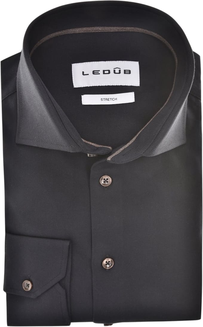 Ledub modern fit overhemd - popeline - zwart - Strijkvriendelijk - Boordmaat: 42