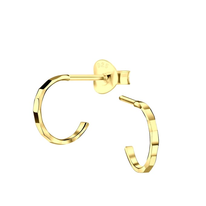Joy|S - Zilveren oorringen stud - 10 mm - diamond cut t70 - gold plated