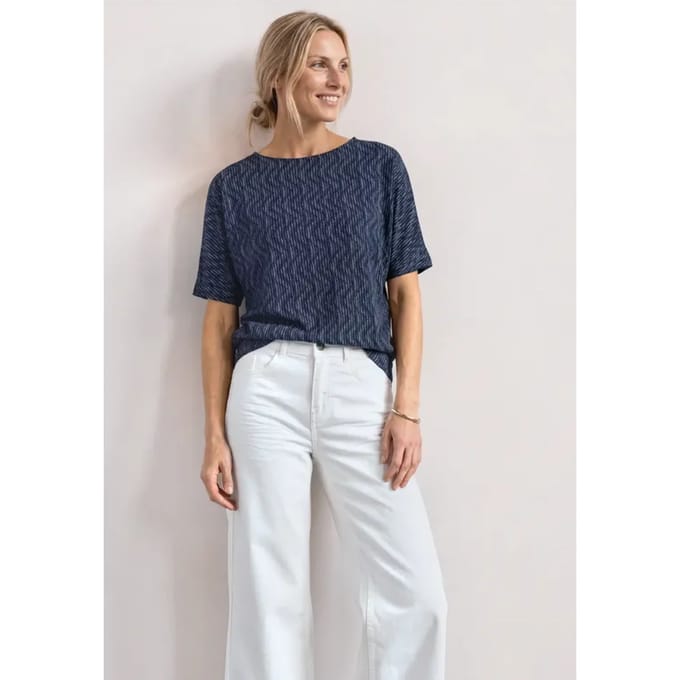 Shirt met boothals en elastische zoom