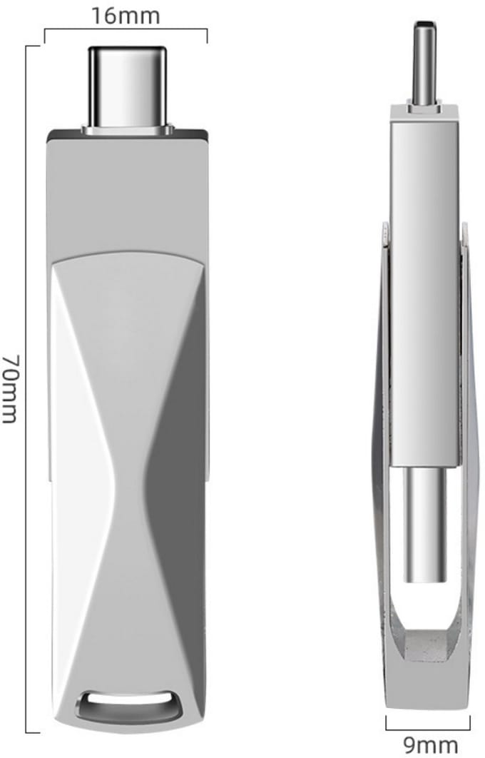 USB - Dubbele Type-C- en USB 2.0-poorten - Metalen behuizing - Opslagapparaat voor Type-C, Android en pc - 8 GB - USB 2.0 - Zilver