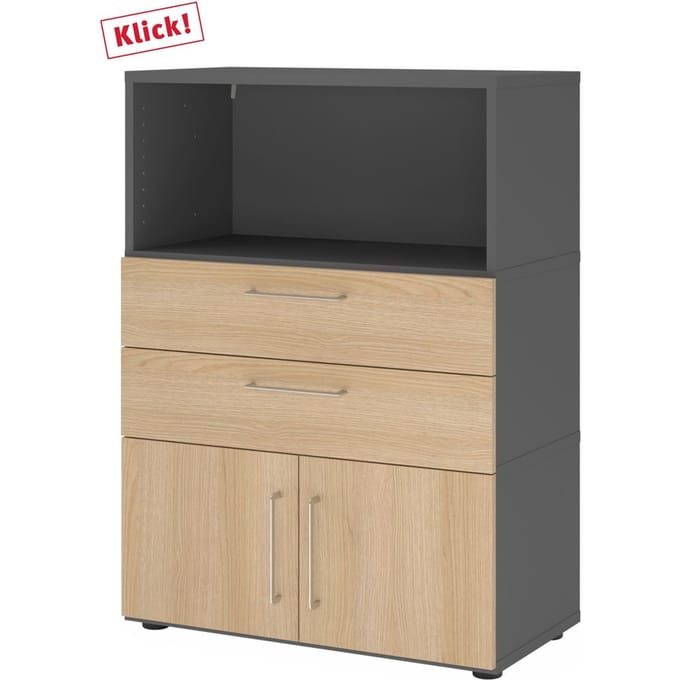FlexWall | 3 OH | deuren + laden + kast | met verstelbare poten - Grafiet/Eiken