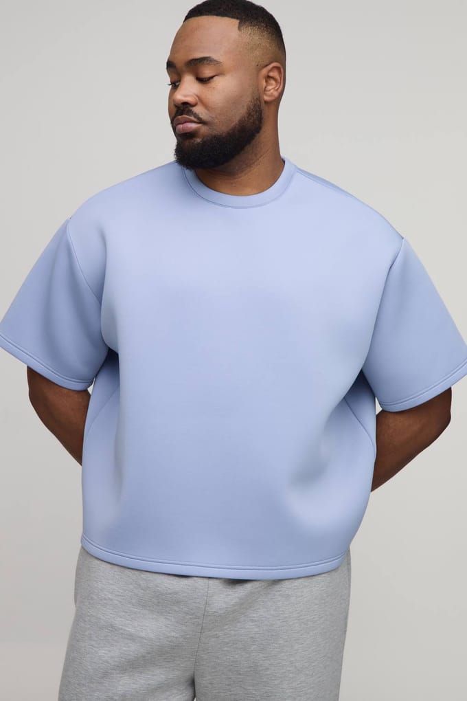 Plus Oversized Boxy Bonded Scuba T-Shirt | Dusty Blue | Size 2XL