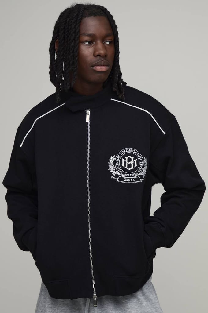 Boxy Fit Biker Jack Met Kleurblokken In Jersey | Black | Size Small