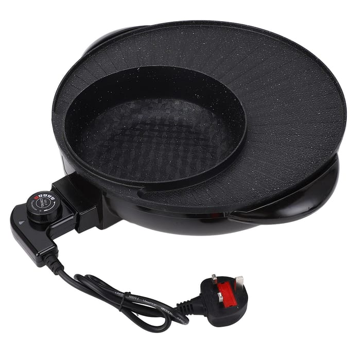 2 in 1 Anti-aanbak Elektrische Grill & Hot Pot met Glazen Deksel gray