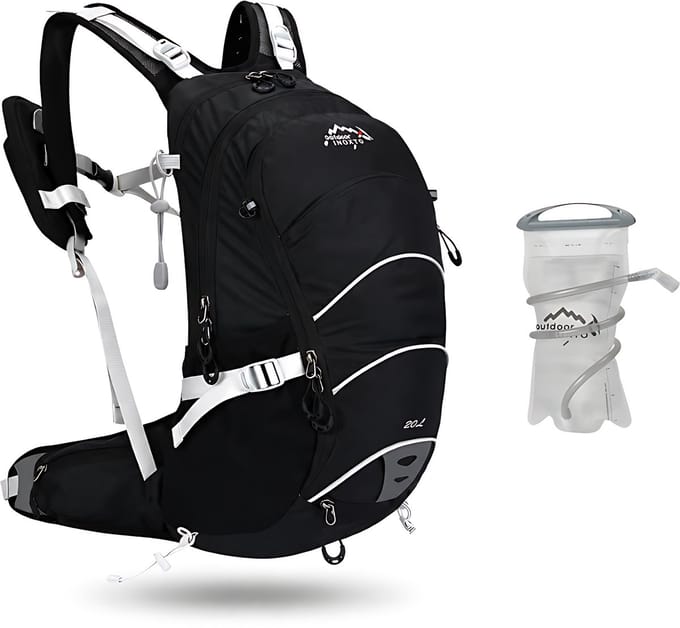 CarryQuest® - 20L Bergbeklimmen Rugzak - Waterdichte Polyester Hiking Backpack met Intern Frame, Drinksysteem, Rugventilatie & Front-/Toploader - 48x27x16 cm - Zwart