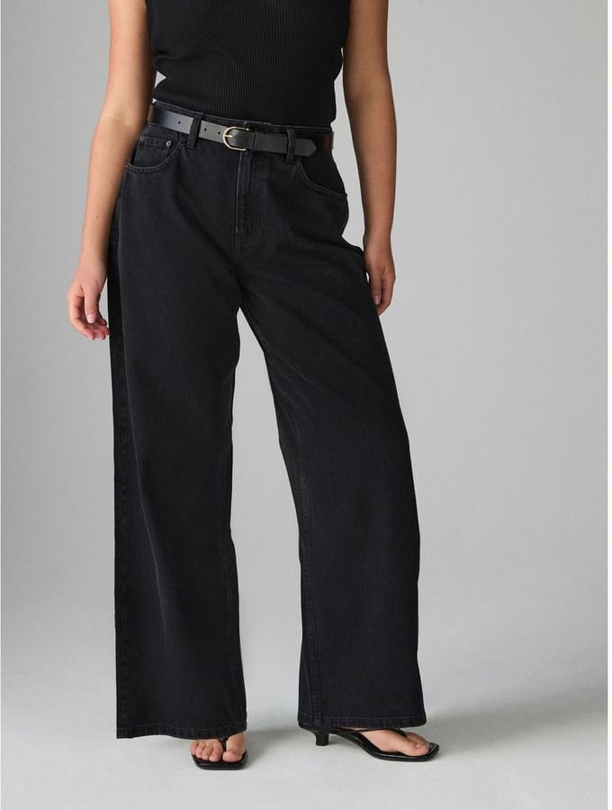 Next - Dames - Hourglass jeans met wijde broekspijpen, petite - Zwart