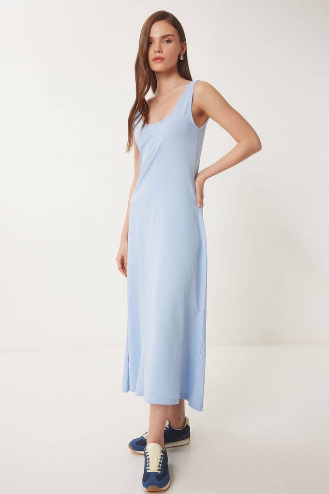 U Kraag Midi Jurk