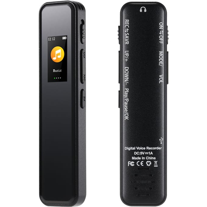 64G Digitale Voice Recorder Geactiveerde Opname Afspelen MP3 Muziekspeler met Microfoon en Luidspreker 1536KBPS zwart