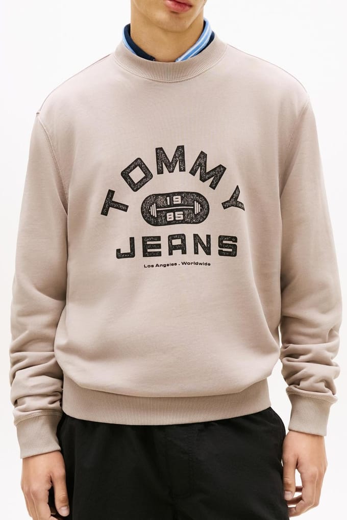Tommy Hilfiger Graphic Terry Crew Neck Sweatshirt Limestone Dust Größe: L | Pullover Outlet | Herren | Grün