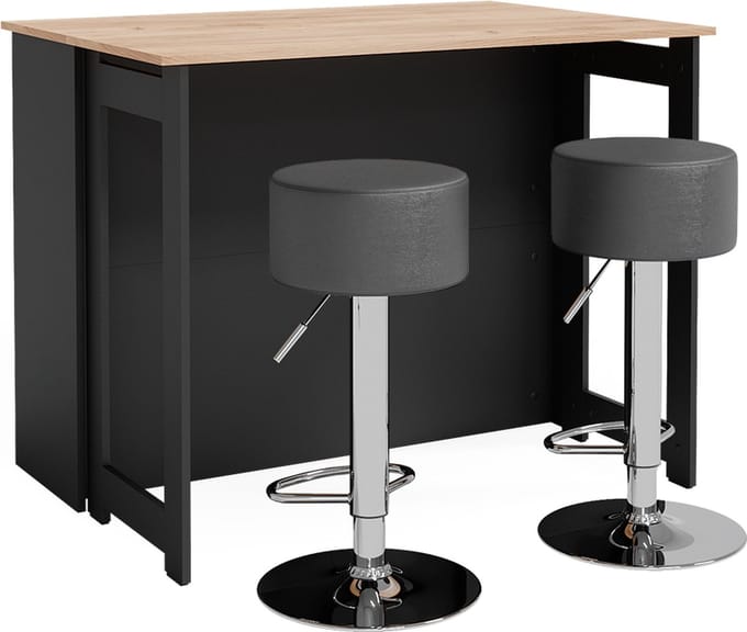 Vicco Dominic Bartafelset – 116 x 37 cm met 2 barkrukken Eik goud/antraciet