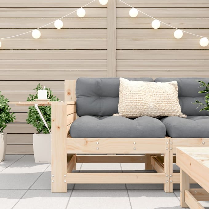 vidaXL - Tuinbank - met - armleuning - en - kussen - massief - grenenhout